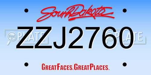 ZZJ2760 South Dakota License Plate