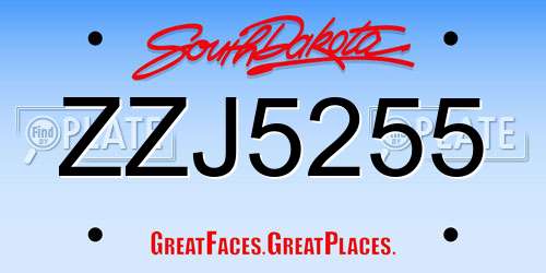 ZZJ5255 South Dakota License Plate