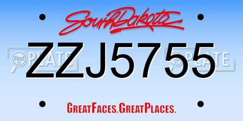 ZZJ5755 South Dakota License Plate