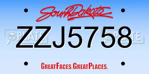 ZZJ5758 South Dakota License Plate