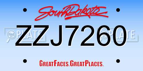 ZZJ7260 South Dakota License Plate