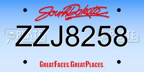 ZZJ8258 South Dakota License Plate