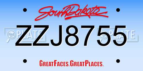 ZZJ8755 South Dakota License Plate