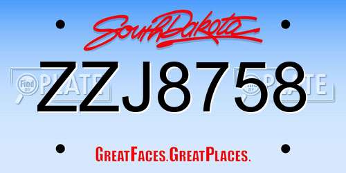 ZZJ8758 South Dakota License Plate