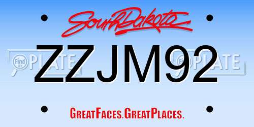 ZZJM92 South Dakota License Plate