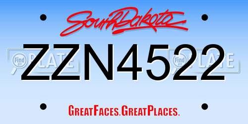 ZZN4522 South Dakota License Plate