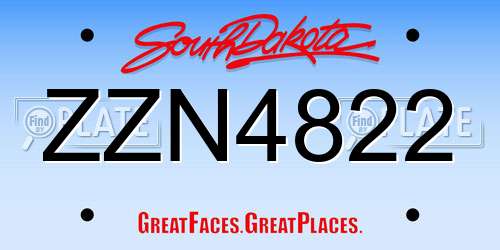 ZZN4822 South Dakota License Plate