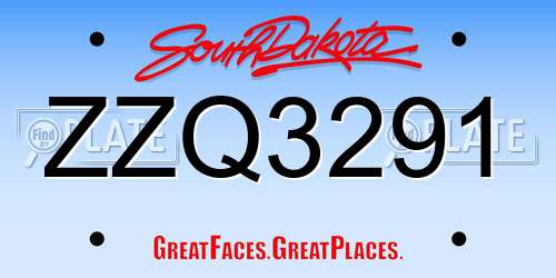 ZZQ3291 South Dakota License Plate