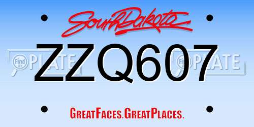 ZZQ607 South Dakota License Plate