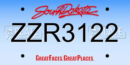 ZZR3122 South Dakota License Plate