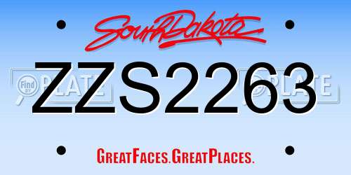 ZZS2263 South Dakota License Plate