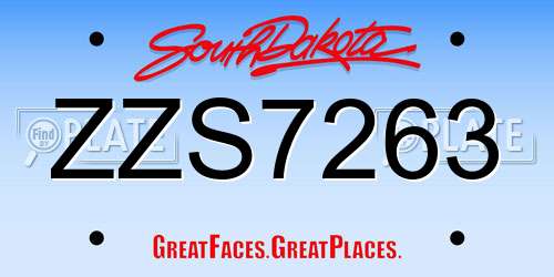 ZZS7263 South Dakota License Plate
