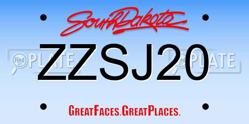 ZZSJ20 South Dakota License Plate