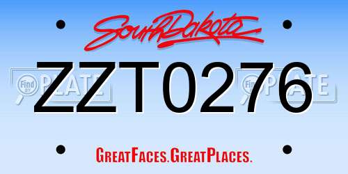 ZZT0276 South Dakota License Plate