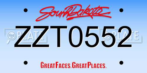 ZZT0552 South Dakota License Plate