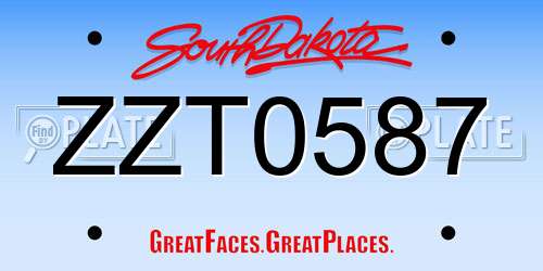 ZZT0587 South Dakota License Plate