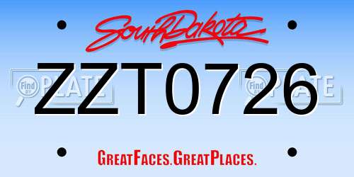 ZZT0726 South Dakota License Plate