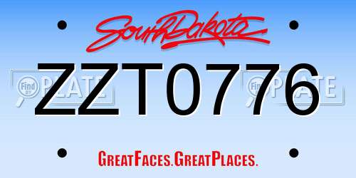 ZZT0776 South Dakota License Plate