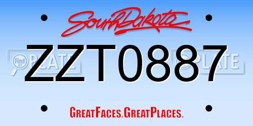 ZZT0887 South Dakota License Plate