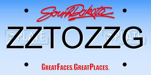 ZZTOZZG South Dakota License Plate