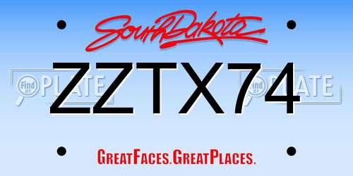 ZZTX74 South Dakota License Plate