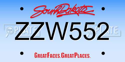 ZZW552 South Dakota License Plate