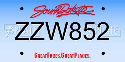 ZZW852 South Dakota License Plate