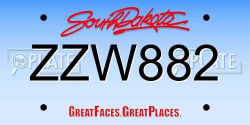 ZZW882 South Dakota License Plate