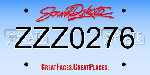 ZZZ0276 South Dakota License Plate
