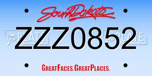 ZZZ0852 South Dakota License Plate