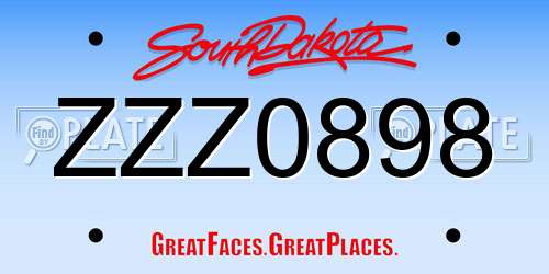 ZZZ0898 South Dakota License Plate