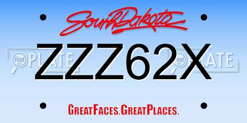 ZZZ62X South Dakota License Plate