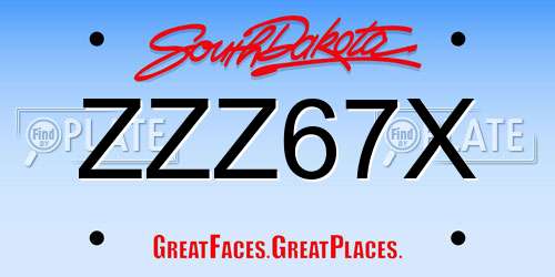 ZZZ67X South Dakota License Plate