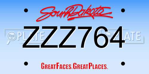 ZZZ764 South Dakota License Plate