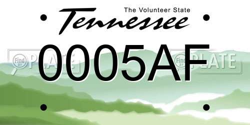 0005AF Tennessee License Plate