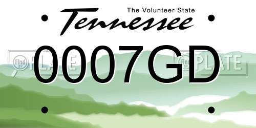 0007GD Tennessee License Plate