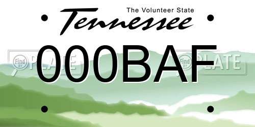 000BAF Tennessee License Plate