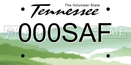 000SAF Tennessee License Plate