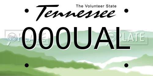 000UAL Tennessee License Plate