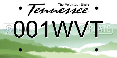 001WVT Tennessee License Plate