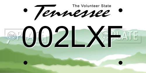 002LXF Tennessee License Plate