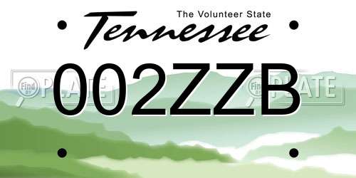 002ZZB Tennessee License Plate