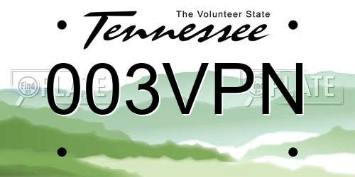 003VPN Tennessee License Plate