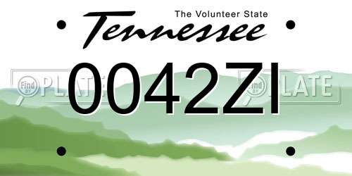 0042ZI Tennessee License Plate