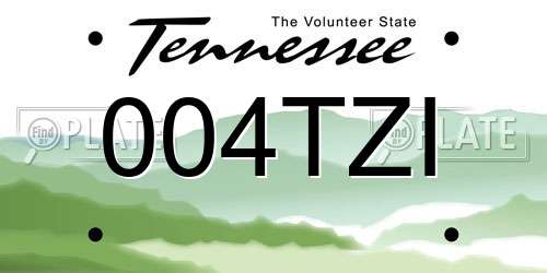 004TZI Tennessee License Plate