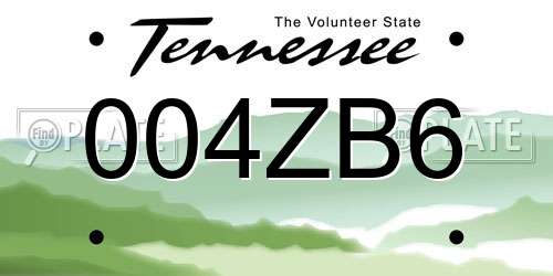 004ZB6 Tennessee License Plate