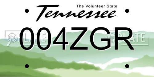 004ZGR Tennessee License Plate