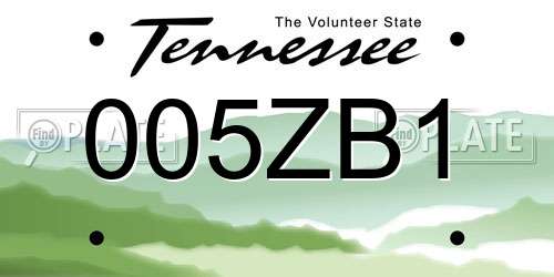 005ZB1 Tennessee License Plate
