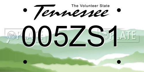 005ZS1 Tennessee License Plate