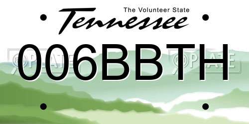 006BBTH Tennessee License Plate